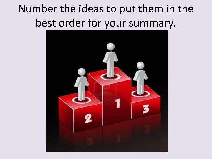 Number the ideas to put them in the best order for your summary. 