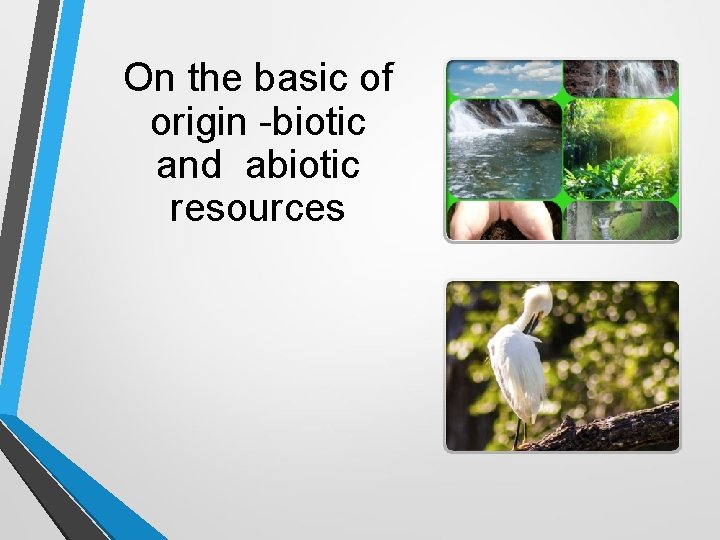 On the basic of origin -biotic and abiotic resources 