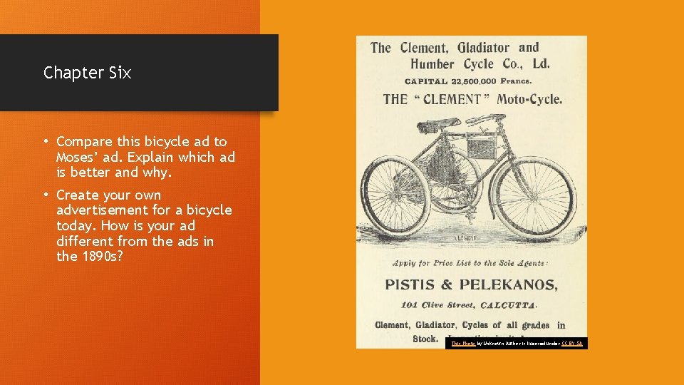 Chapter Six • Compare this bicycle ad to Moses’ ad. Explain which ad is