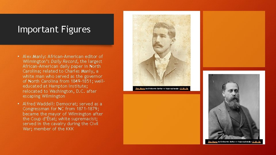 Important Figures • Alex Manly: African-American editor of Wilmington’s Daily Record, the largest African-American