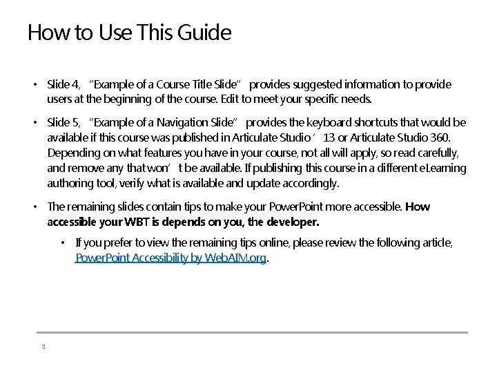 How to Use This Guide • Slide 4, “Example of a Course Title Slide”