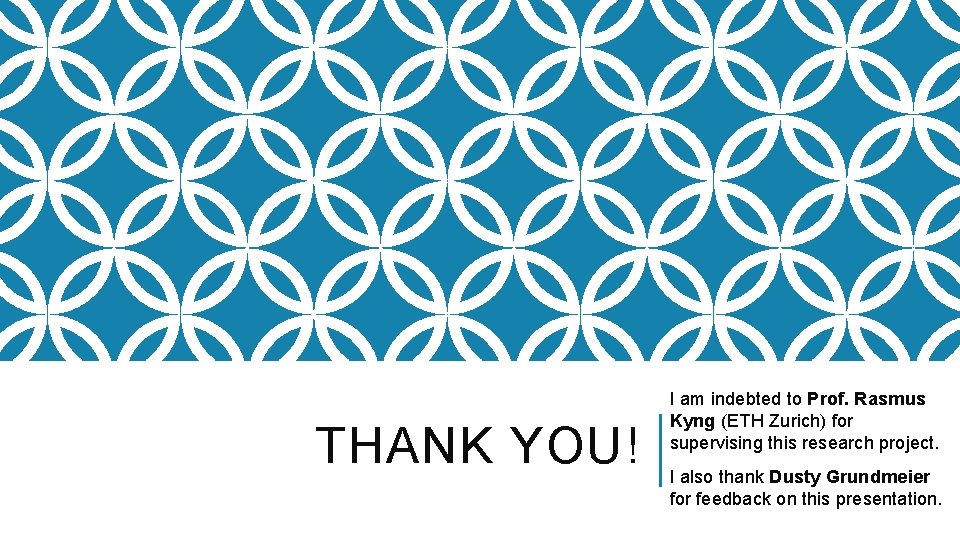 THANK YOU! I am indebted to Prof. Rasmus Kyng (ETH Zurich) for supervising this