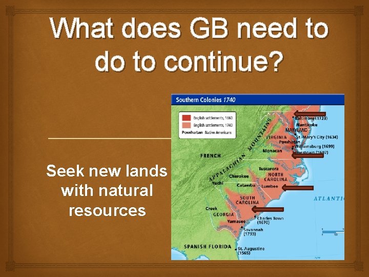 What does GB need to do to continue? Seek new lands with natural resources