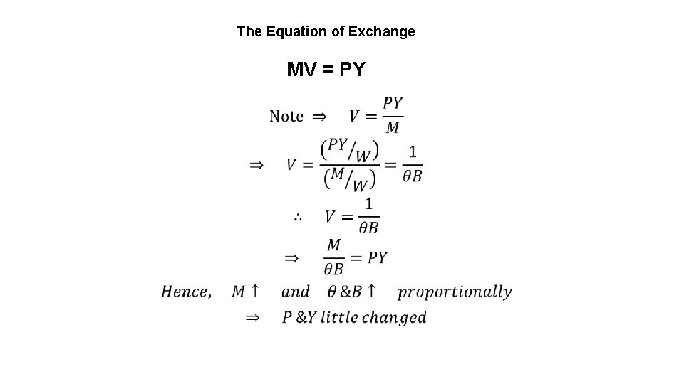 The Equation of Exchange MV = PY 