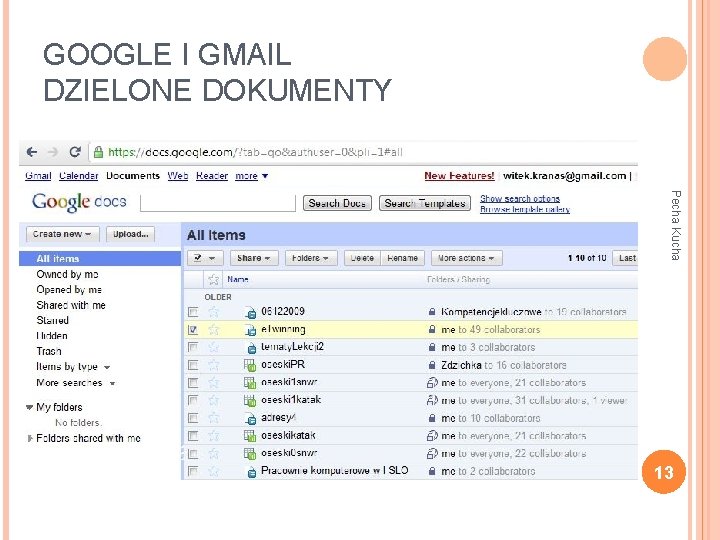 GOOGLE I GMAIL DZIELONE DOKUMENTY Pecha Kucha 13 