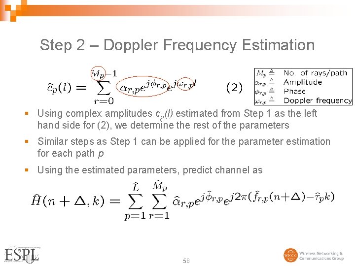 Step 2 – Doppler Frequency Estimation § Using complex amplitudes cp(l) estimated from Step