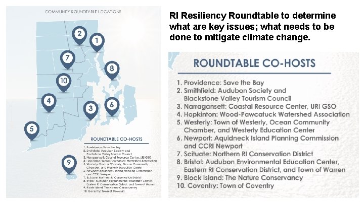 RI Resiliency Roundtable to determine what are key issues; what needs to be done