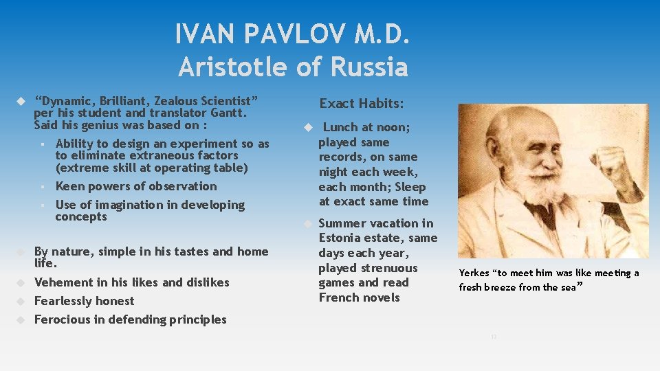 IVAN PAVLOV M. D. Aristotle of Russia “Dynamic, Brilliant, Zealous Scientist” per his student