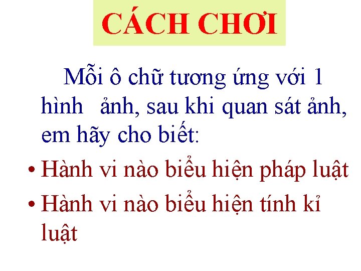 CÁCH CHƠI Mỗi ô chữ tương ứng với 1 hình ảnh, sau khi quan