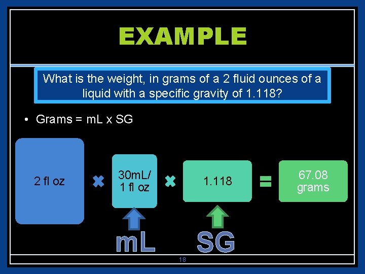EXAMPLE What is the weight, in grams of a 2 fluid ounces of a