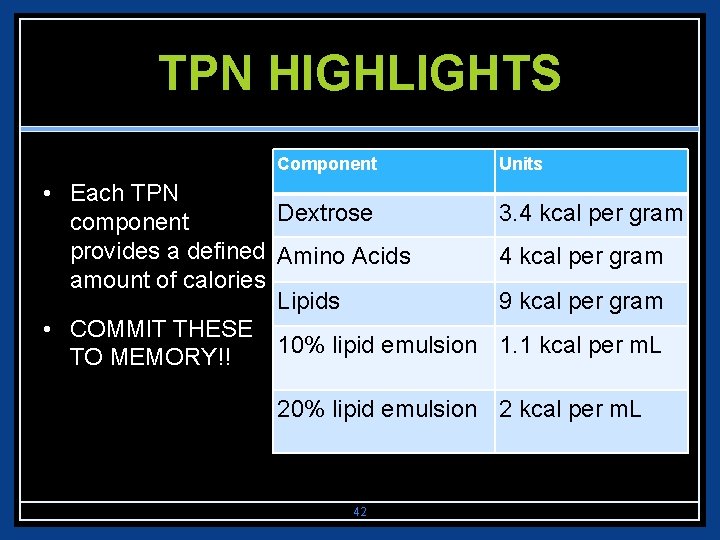 TPN HIGHLIGHTS Component • Each TPN Dextrose component provides a defined Amino Acids amount