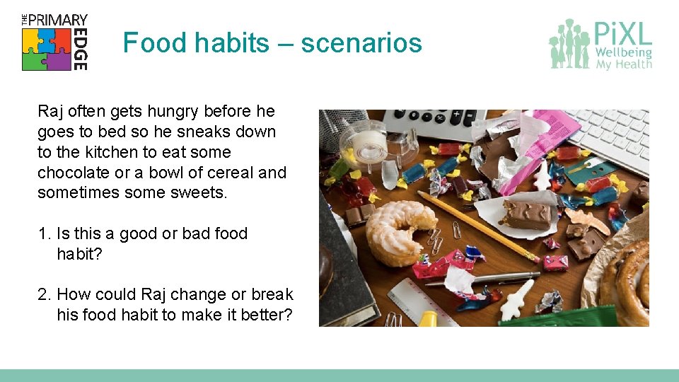 Food habits – scenarios Raj often gets hungry before he goes to bed so