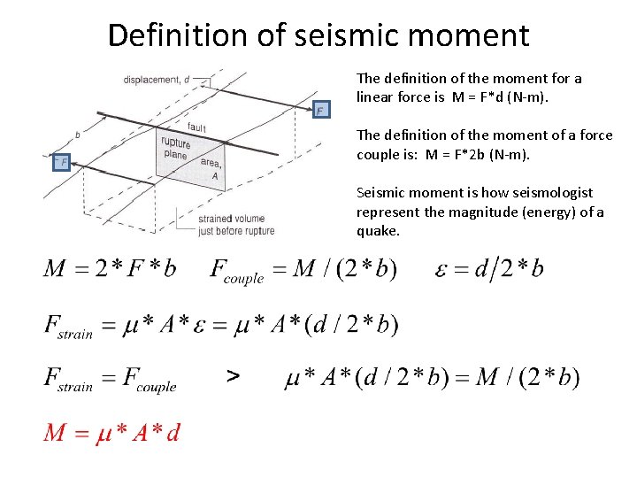 Definition of seismic moment The definition of the moment for a linear force is