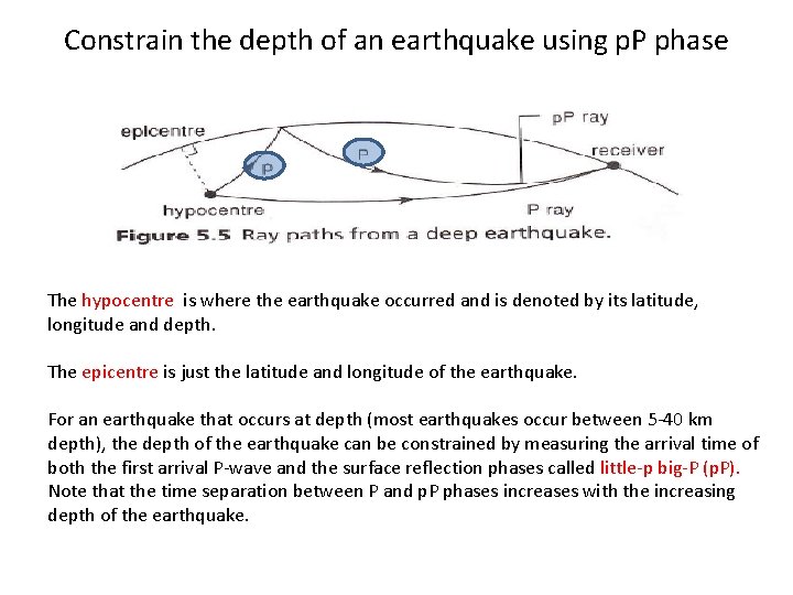 Constrain the depth of an earthquake using p. P phase The hypocentre is where