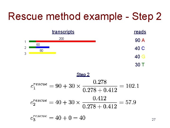 Rescue method example - Step 2 transcripts 1 2 3 reads 200 90 A