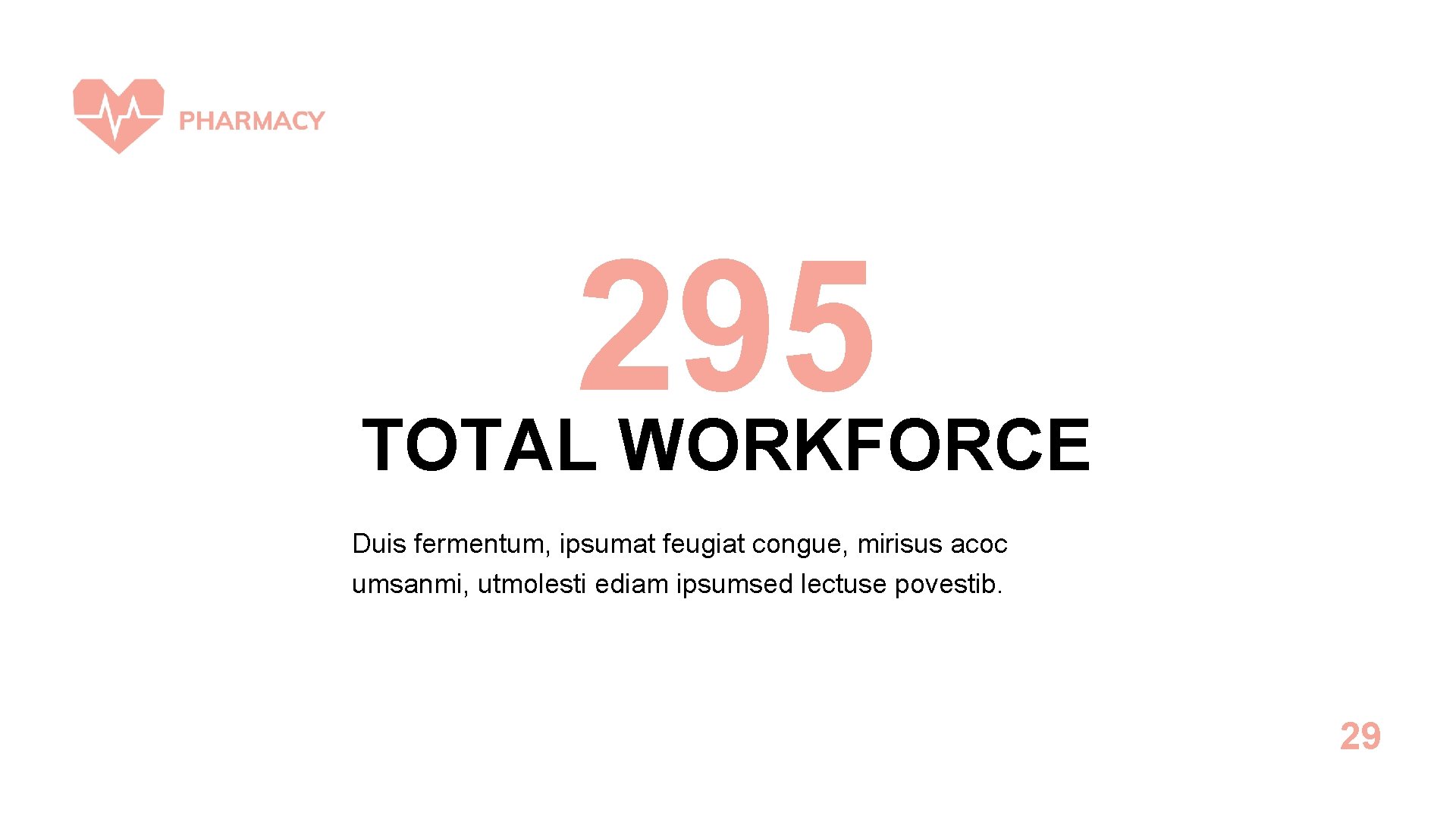 295 TOTAL WORKFORCE Duis fermentum, ipsumat feugiat congue, mirisus acoc umsanmi, utmolesti ediam ipsumsed