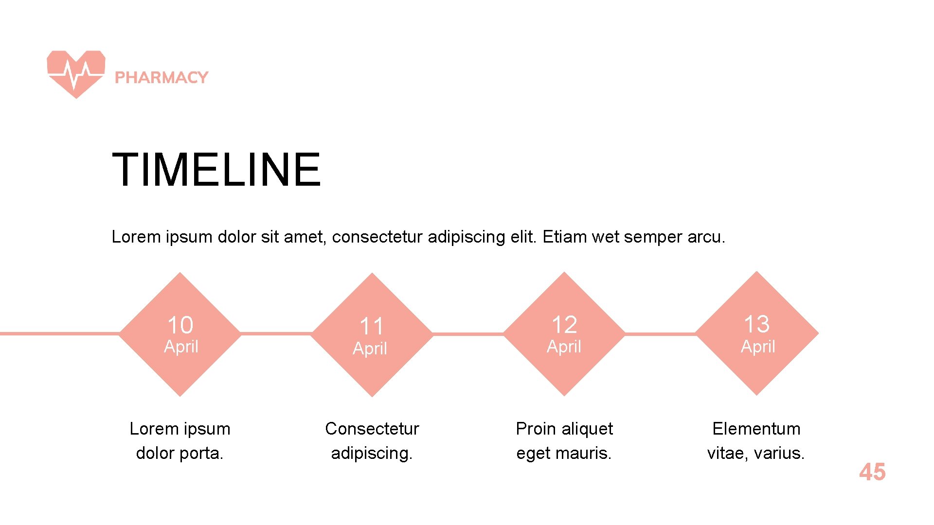 TIMELINE Lorem ipsum dolor sit amet, consectetur adipiscing elit. Etiam wet semper arcu. 10