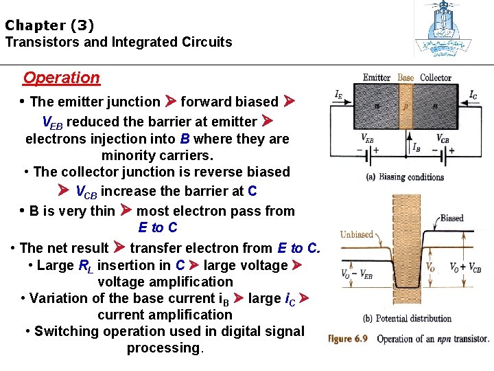 Chapter (3) Transistors and Integrated Circuits Operation • The emitter junction forward biased VEB