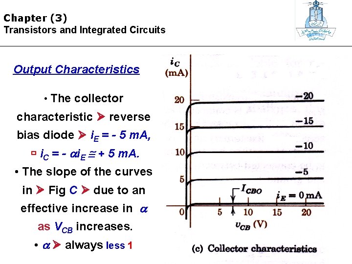 Chapter (3) Transistors and Integrated Circuits Output Characteristics • The collector characteristic reverse bias