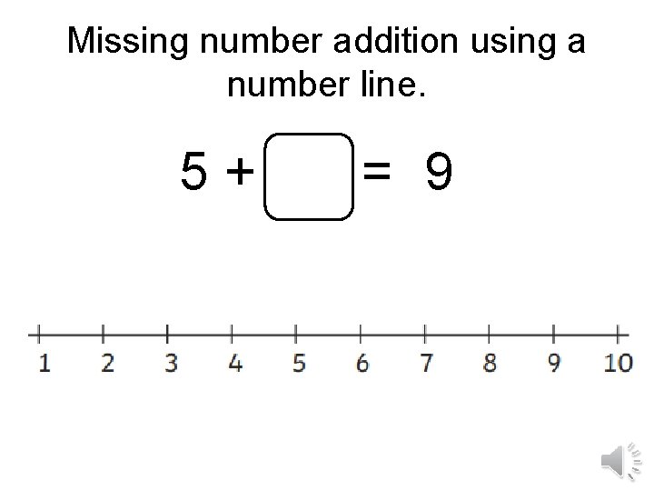 Missing number addition using a number line. 5+ = 9 