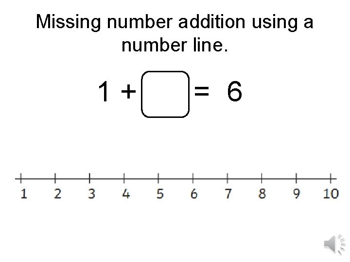 Missing number addition using a number line. 1+ = 6 