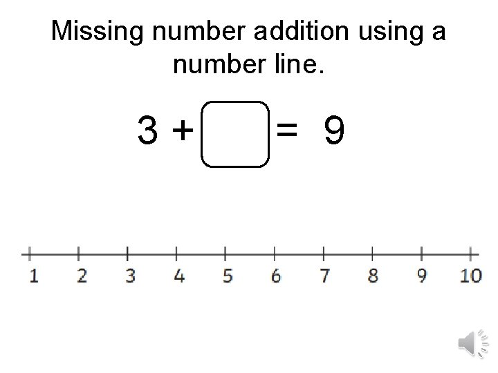 Missing number addition using a number line. 3+ = 9 