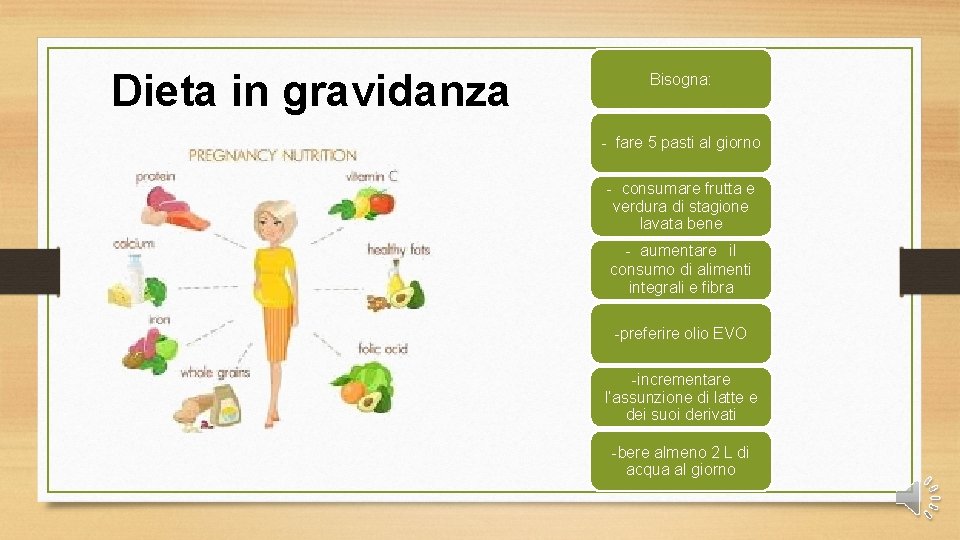 Dieta in gravidanza Bisogna: - fare 5 pasti al giorno - consumare frutta e