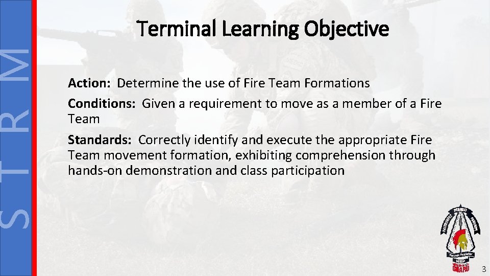 S T R M Terminal Learning Objective Action: Determine the use of Fire Team