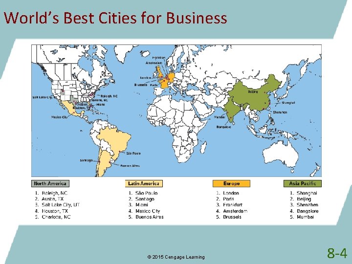 World’s Best Cities for Business © 2015 Cengage Learning 8 -4 