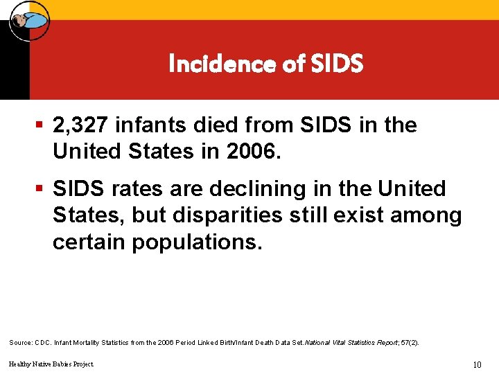 Incidence of SIDS § 2, 327 infants died from SIDS in the United States