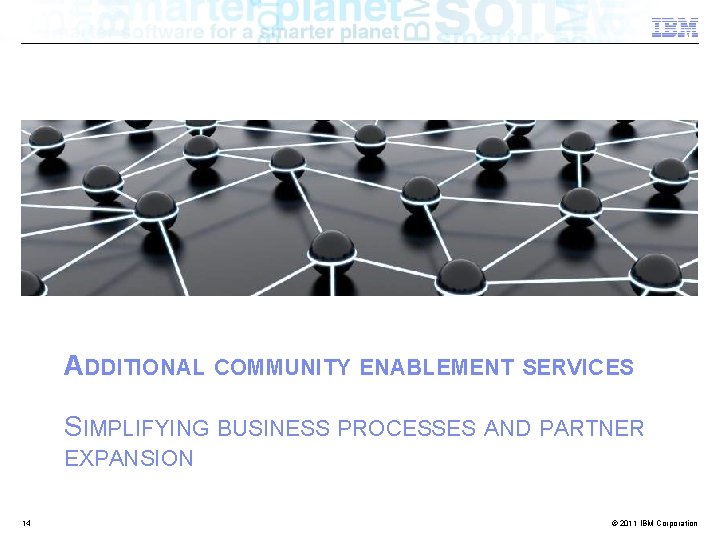 ADDITIONAL COMMUNITY ENABLEMENT SERVICES SIMPLIFYING BUSINESS PROCESSES AND PARTNER EXPANSION 14 © 2011 IBM