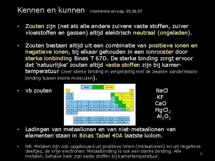 Kennen en kunnen Voorkennis en pag. 95, 96, 97 • Zouten zijn (net als