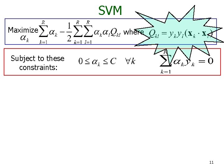 SVM Maximize where Subject to these constraints: 11 
