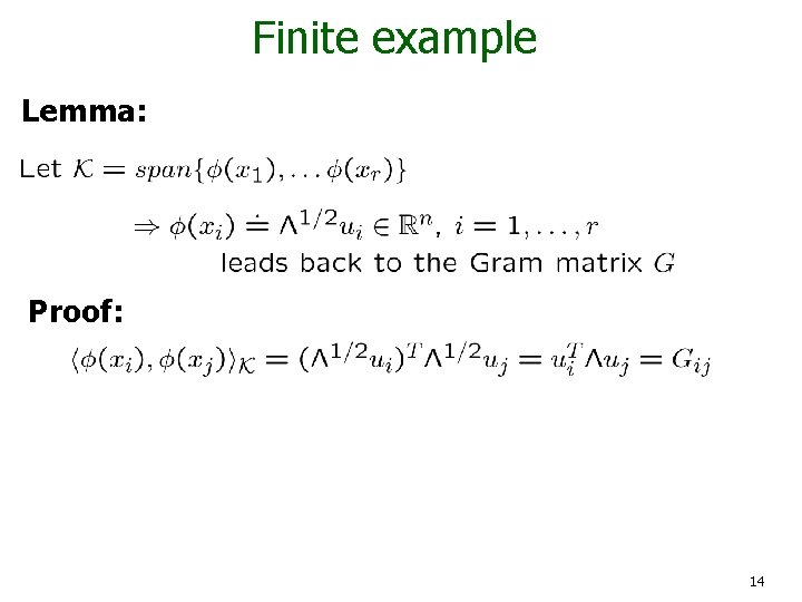 Finite example Lemma: Proof: 14 