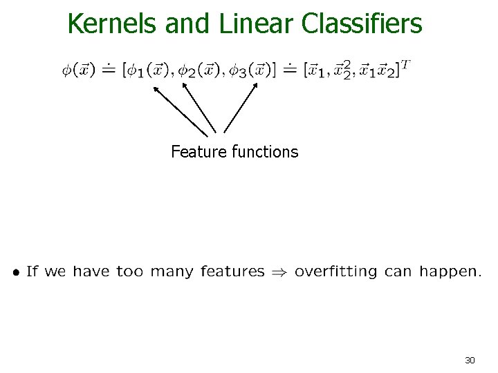 Kernels and Linear Classifiers Feature functions 30 