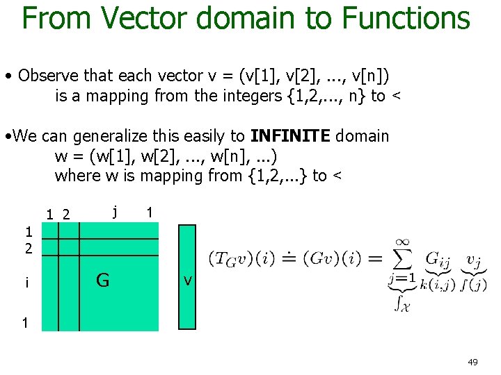 From Vector domain to Functions • Observe that each vector v = (v[1], v[2],