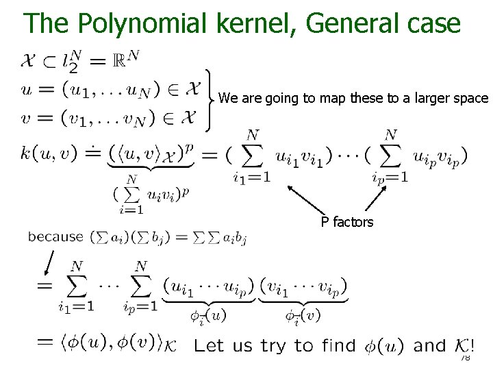 The Polynomial kernel, General case We are going to map these to a larger