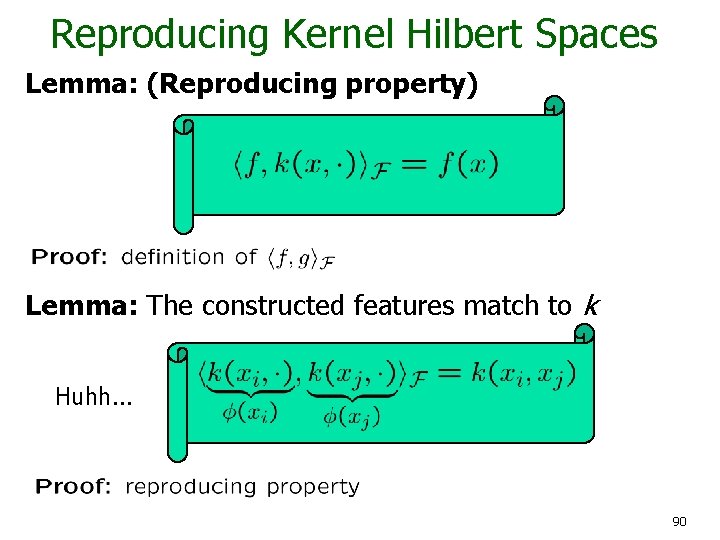 Reproducing Kernel Hilbert Spaces Lemma: (Reproducing property) Lemma: The constructed features match to k