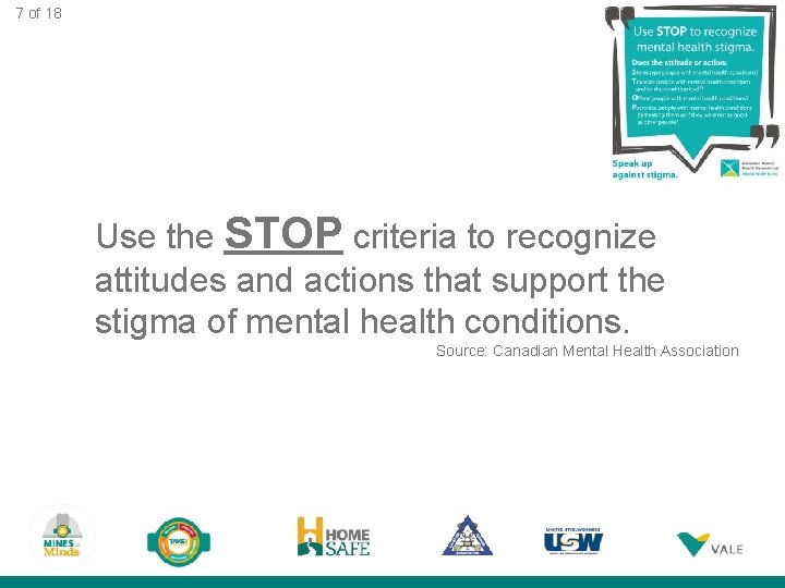 7 of 18 Use the STOP criteria to recognize attitudes and actions that support