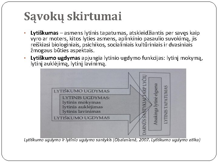 Sąvokų skirtumai • Lytiškumas – asmens lytinis tapatumas, atskleidžiantis per savęs kaip vyro ar