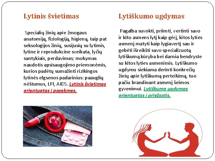 Lytinis švietimas Lytiškumo ugdymas Specialių žinių apie žmogaus anatomiją, fiziologiją, higieną, taip pat seksologijos