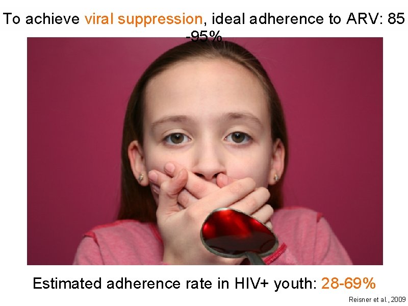 To achieve viral suppression, ideal adherence to ARV: 85 -95% Estimated adherence rate in