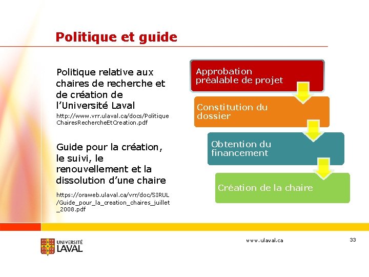 Politique et guide Politique relative aux chaires de recherche et de création de l’Université