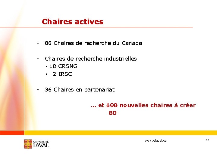 Chaires actives • 88 Chaires de recherche du Canada • Chaires de recherche industrielles