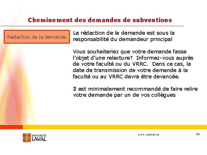 Cheminement des demandes de subventions Rédaction de la demande La rédaction de la demande