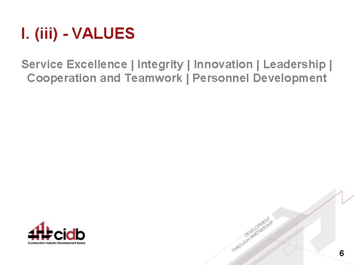 I. (iii) - VALUES Service Excellence | Integrity | Innovation | Leadership | Cooperation