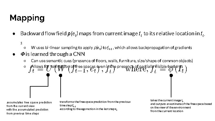 Mapping ● Backward flow field ρ(e t) maps from current image f t to