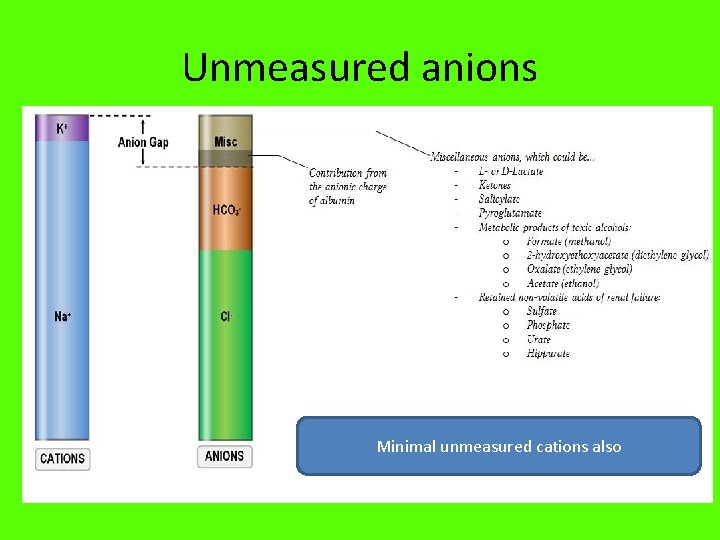 Unmeasured anions Minimal unmeasured cations also 