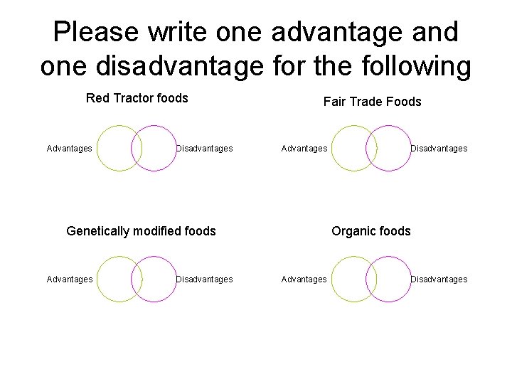 Please write one advantage and one disadvantage for the following Red Tractor foods Advantages