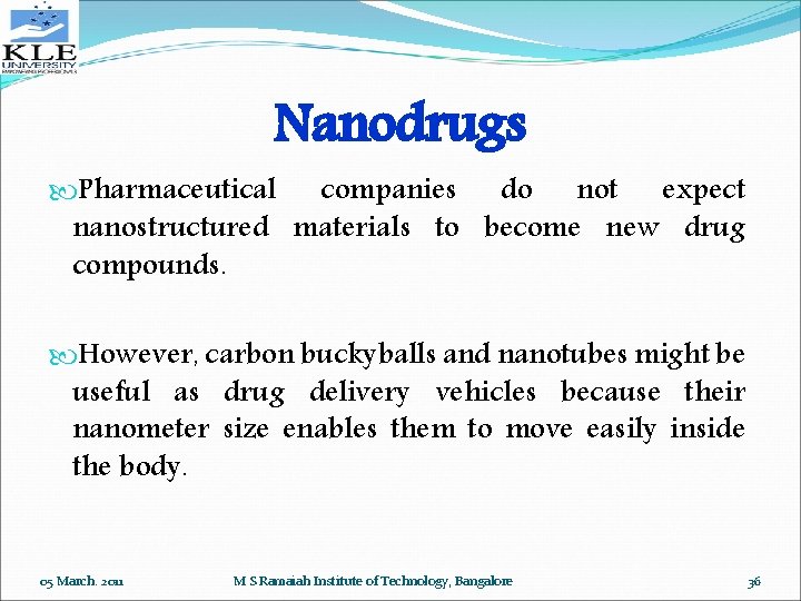 Nanodrugs Pharmaceutical companies do not expect nanostructured materials to become new drug compounds. However,